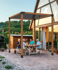 Heavy Duty 4x4 Pergola Brackets Kit with 3-Way Corner Design and 4 Pieces used in outdoor dining setup