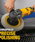 Person using Beast Mode Heavy Duty Corded Car Buffer Polisher, 7 Inch To 9 Inch Dual Size, 12 Amp on car hood