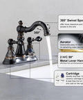 Oil Rubbed Bronze Two Handle Bathroom Sink Faucet for 3-Hole 4-Inch Center Set with Pop-Up Drain featuring 360 Degree Swivel Spout