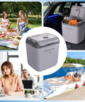 Ride Along Thermoelectric Car Cooler And Warmer 32 Qt Fits A Six Pack Perfect For Weekend Drives sleek gray build and tough carry handle.