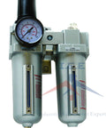 Front view of Three Quarter Inch Compressed Air Moisture Filter Regulator Oiler Separator Lubricator Combo System with gauge