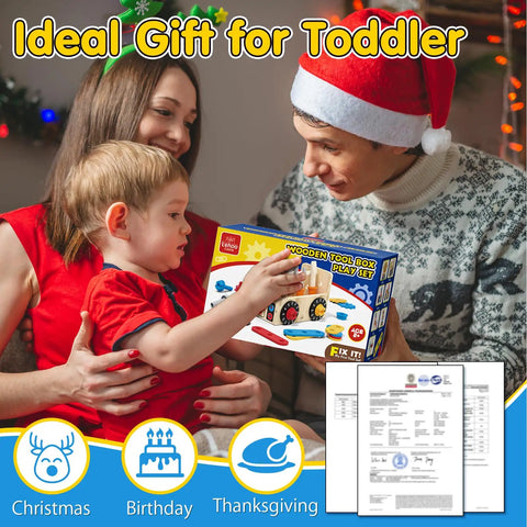 Family gifting Wooden Toddler Tool Set For Tots 2 To 4, Kid-Friendly Pretend Play Tool Box With Hammer, Wrench, Screwdriver, Nails, 29 Pieces
