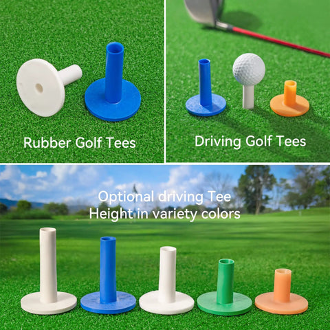Golf Rubber Tees Practice Set With Mixed Size Tees In 5 Colors For Indoor Outdoor Use on Green Grass