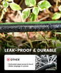 Flat Soaker Hose 100Ft for Garden Watering with Leakproof Anodized Aluminum Ends, Dual Layer Flexible Drip Hose on grass.