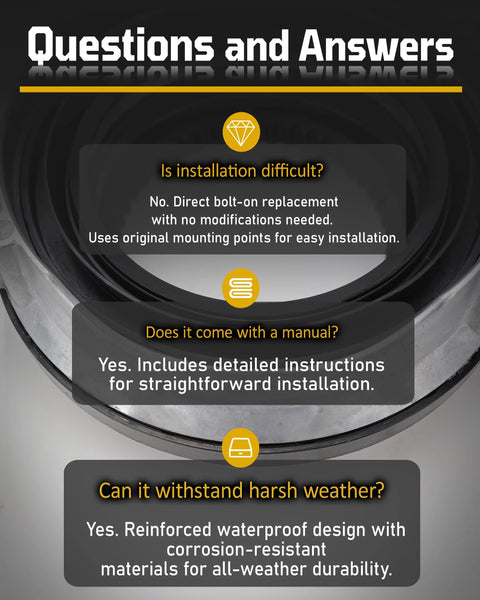 HocvrlX 2Pcs 4x4 4WD actuator hub for Ford F-150; Q&A infographic on installation, manual, weather durability.