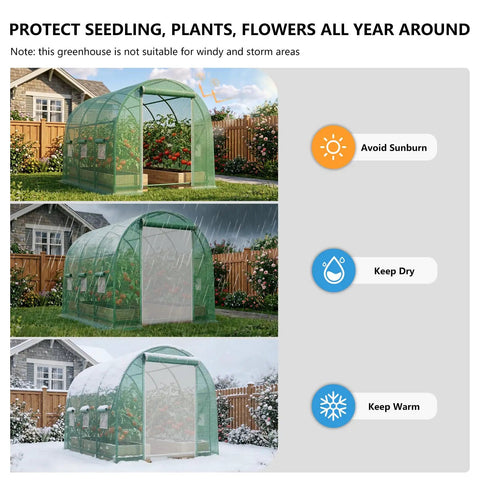 Heavy Duty Outdoor Walk In Greenhouse Shelter Built Tough For Real Backyard Growers, 10 By 7 By 7 Ft Big Garden Green House With Six Mesh Vent Windows, Roll Up Door, Reinforced Galvanized Steel Frame, Easy Setup, Weatherproof And Ready