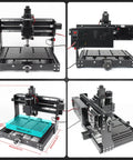 Top Shelf 3020 Plus CNC Router With 500W Spindle For Wood Milling And Metal Engraving features multi-angle views of precision 300x200x73mm setup.