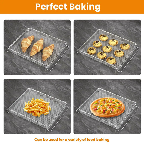 Cooking various foods on Heavy Duty Stainless Steel Air Fryer Basket Replacement Trays Compatible With Foodi XL Oven DT201 DT251