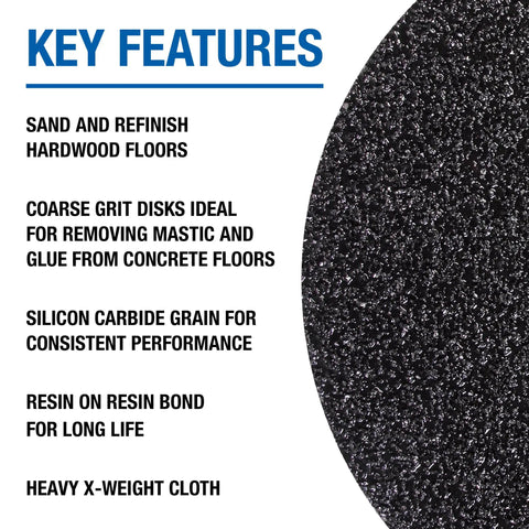Key features of Silicon Carbide Floor Sanding Discs With Cloth Backing 17 Inch Diameter 2 Inch Center Hole Grit 20X 20 Pack