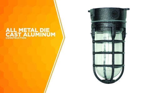 Vandal Resistant 150W Incandescent Security Light Ceiling Mount Hammered Black All Metal Die Cast Aluminum Construction