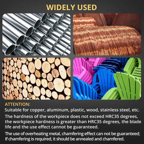 Assorted materials suitable for Dual Blade Pneumatic Chamfering Tool For Metal And Wood with various materials and instructions.