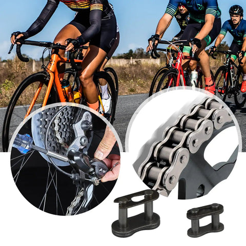 Heavy Duty Steel Alloy Chain Master Link Connectors 35 for bike and ATV, 5 pack, showing chain links and installation process.