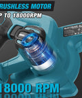 Cordless Leaf Blower And Vacuum With Brushless Motor, 6 Variable Speeds Up To 180 MPH, handle view showing RPM detail