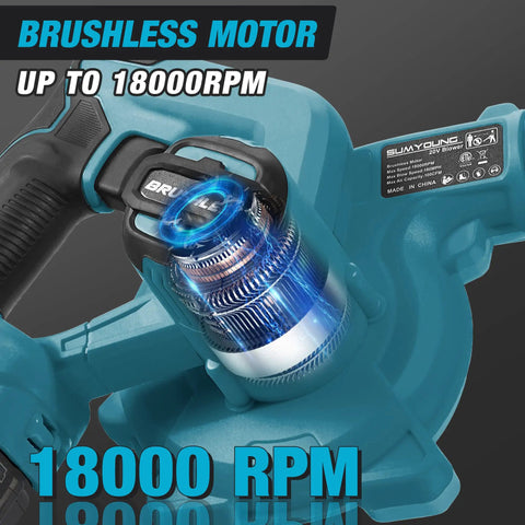 Cordless Leaf Blower And Vacuum With Brushless Motor, 6 Variable Speeds Up To 180 MPH, handle view showing RPM detail