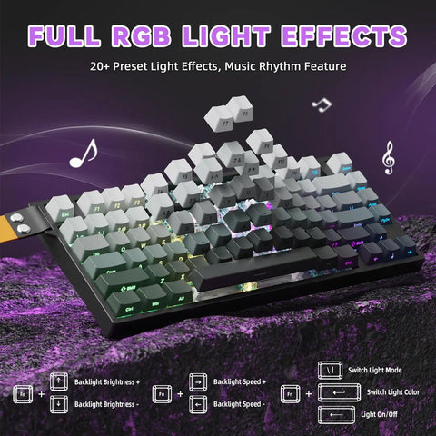 75 Percent Magnetic Gaming Keyboard Packed With 8K Polling Rate And Instant Rapid Trigger For Zero Lag Action Wired RGB Moonlight Build showcasing RGB light effects and music rhythm features.