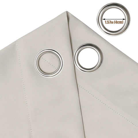 Fire Retardant Blackout Curtain With Grommet Top NFPA 701 Certified Flame Resistant, light beige close-up of grommets, 52x63 inch