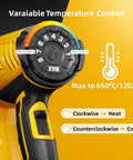 Heavy Duty 1800W Heat Gun With Quick Heating Adjustable 140°F To 1202°F Thermostat, control dial close-up