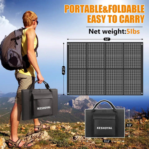 Man holding No-Fuss 100W Foldable Portable Solar Panel With Monocrystalline Cells Delivers 23.5 Percent Efficiency, hiking