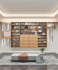 Top Shelf Wall Mounted Wood Closet Organizer With Double Hanging Rods And Flexible Diy Build For Keeping Your Duds Tidy No Fuss Storage Rack For Clean Living Room Or Hallway, display of organized clothing and accessories.