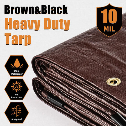 10x12Ft Heavy Duty Tarp With 10 Mil Thickness Waterproof Tear Resistant Poly Tarp With Reinforced Edges And Brass Grommets