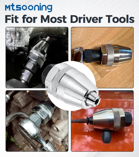 Front and side views of damaged bolt and stud extractor tool set for 1/4 to 1/2 inch studs with 3/8 inch drive grips.