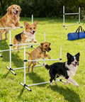 Dogs using All Weather Dog Agility Jump Set With Adjustable Bars PVC Training Kit For Indoor Outdoor Play Easy Setup Obstacle Course