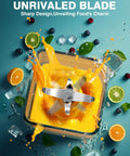Overhead view of K90 Replacement Pitcher Cup for WantJoin Blender Shield Enclosure, 2200ml Capacity, with fruits and orange blend.