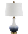 Gradient 25 Inch Ceramic And Brass LED Table Lamp For Bedroom Living Room Office And College Desk Nightstand Accent Light