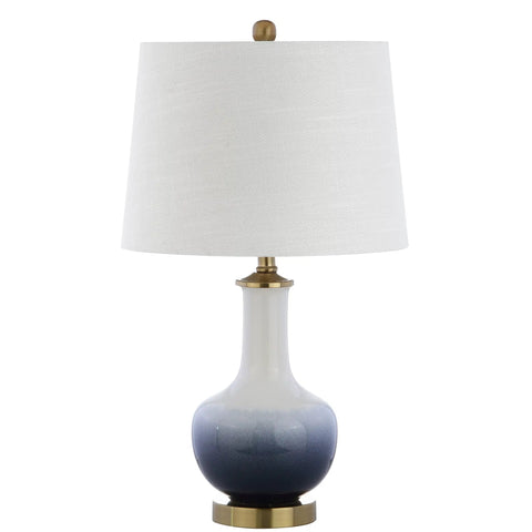 Gradient 25 Inch Ceramic And Brass LED Table Lamp For Bedroom Living Room Office And College Desk Nightstand Accent Light
