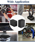 Beefy Solid Rubber Auto Lift Blocks Two Pack Heavy Duty Anti Slip Lift Pads With 3000 Lbs Per Pad Capacity in use with car lifts and jacks