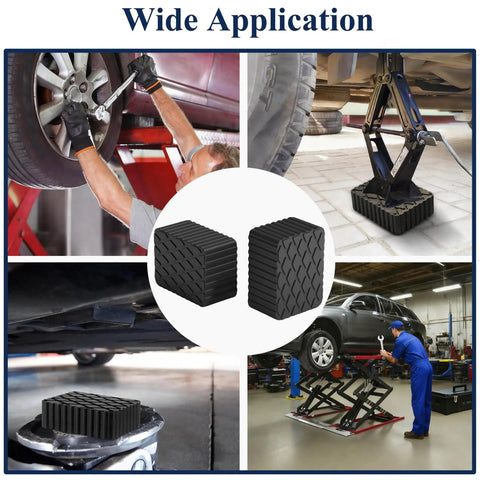 Beefy Solid Rubber Auto Lift Blocks Two Pack Heavy Duty Anti Slip Lift Pads With 3000 Lbs Per Pad Capacity in use with car lifts and jacks