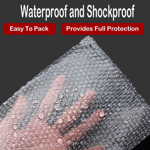 Hand touching 50 Pack Bubble Pouch Wrap 12x12 Inch Clear Bubble Bags For Packing Fragile Dishes And China Plates.
