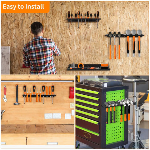 Wall Mount Hand Tool Organizer Set Of 4 Includes Screwdriver Organizer Pliers Holder Hammer Rack And Hardware Storage Shelf For Garage Workshop Or Shed Durable Metal With Powder Coat Finish