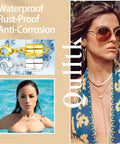 Six Pack Magnetic Clasp Set For Necklaces And Bracelets, 18K Gold And Silver Lobster Clasps, displayed with water and model