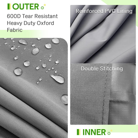 600D tear-resistant fabric and reinforced PVC lining of Outdoor Patio Table And Chair Set Cover Waterproof Large Grey Shield For 5 To 7 Piece Sets Fits 90.5 By 72.5 By 27.5 Inches Keeps Weather Out And Cushions Dry All Year