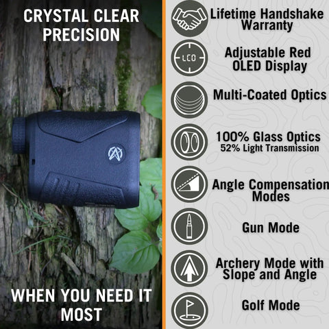 Blazing Fast Laser Rangefinder For Hunting Shooting And Golf With Bright Oled Display Fast Point One Second Lock And Dead Nuts Accurate Plus Minus One Yard Precision Perfect For Rough Trails And Backyard Drills Out To Fifteen Hundred Yards