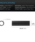 Flexible 6 Inch Aluminum Ducting For HVAC And Exhaust Built Tough Four Layer Protection 25 Feet Long Steel Wire Spiral