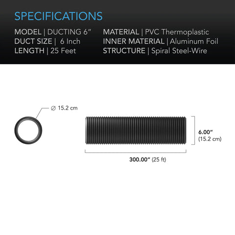 Flexible 6 Inch Aluminum Ducting For HVAC And Exhaust Built Tough Four Layer Protection 25 Feet Long Steel Wire Spiral