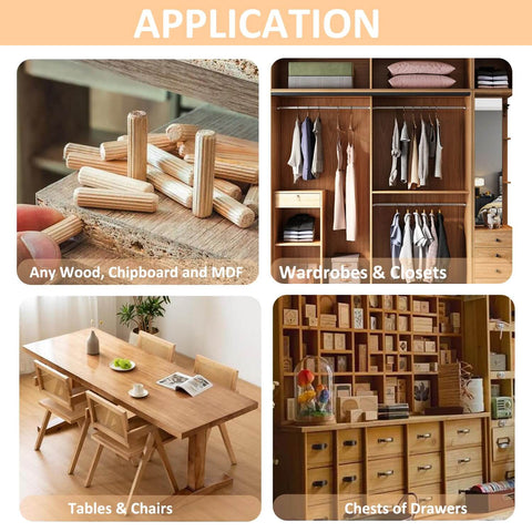 Beefy Beechwood Dowel Pins For Woodworking 200 Pcs Fluted Dowels Quarter Inch By One And A Quarter Inch Hardwood Craft Pegs shown in furniture applications.