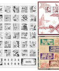 Vintage Date Clear Stamps Top Shelf Seal Set showcasing retro calendar designs for crafting journal and scrapbook projects.