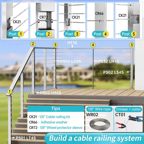 Steps to assemble Cable Railing Hardware Kit With Drop Pin Turnbuckles And T316 Stainless Steel Tensioners For Metal Posts