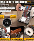 Badass Mini Electric Belt Sander And Knife Sharpener For Precision Jewelry Crafting And Desk Polishing Compact Power Tool showing two-way switch and grinding options.