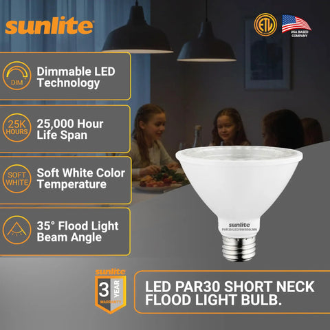 LED PAR30 Short Neck Flood Light Bulb 9W 75W Equivalent 850 Lumens Dimmable ETL Listed Medium E26 Base Soft White 2700K