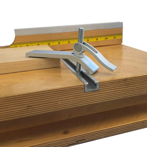 Cam Action T Track Quick Release Hold Down Clamp For Jigs, Fixtures And Shop Fences, 2 3 Eighths Inch Capacity on table