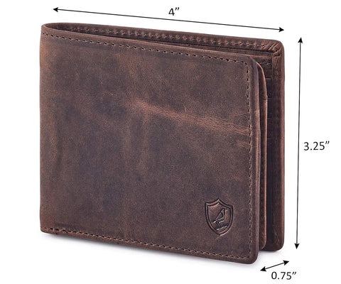 Slim RFID Blocking Leather Wallet For Men, Bifold Minimalist Design With Dual ID Windows, Cognac Brown, Dimensions 4x3.25x0.75 inches