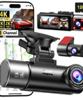 Triple Channel Dash Cam For Cars With 4K Front, 2K Interior And 2K Rear Footage, 128GB Card Included, Dual WiFi, GPS, Night Vision.