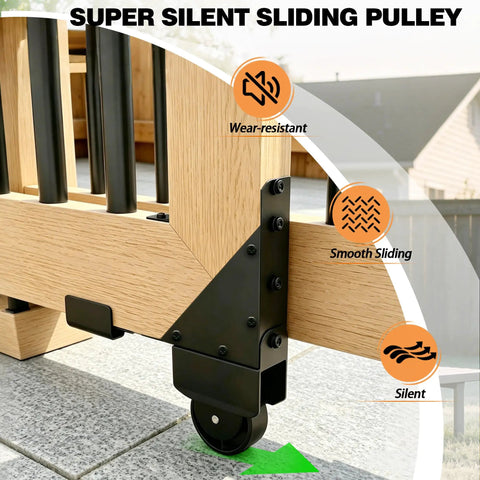 Heavy Duty Sliding Gate Hardware Kit For Wood Fences With Anti Sag Design Space Saving Gate System For Narrow Driveways Pets And Kids Safe Easy Roller Track Installation, black wheel on wood gate