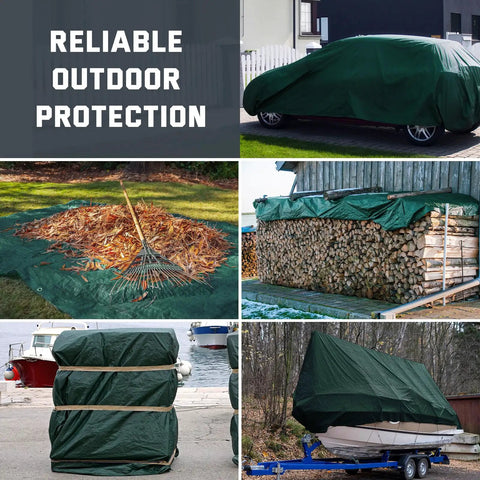 16 Mil Heavy Duty Waterproof Tarp With Metal Grommets, Reversible Dark Green And Blue Poly Tarp, 10x12 Ft Outdoor Shelter For Yard, Garden, Farm, Camping And Equipment Coverage