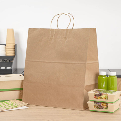 Large Kraft Paper Gift Bags With Handles 100 Pack Brown Eco Friendly Grocery Shopping Retail Takeout Bags Durable Loop Handles