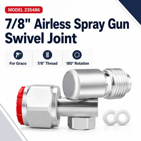 3 Pack Airless Spray Gun Swivel Joint 7/8 Inch Thread for Airless Sprayers, 180 Degree Swivel Adapter, Replacement 235486 Compatible With Graco Titan Wagner And More, silver metal